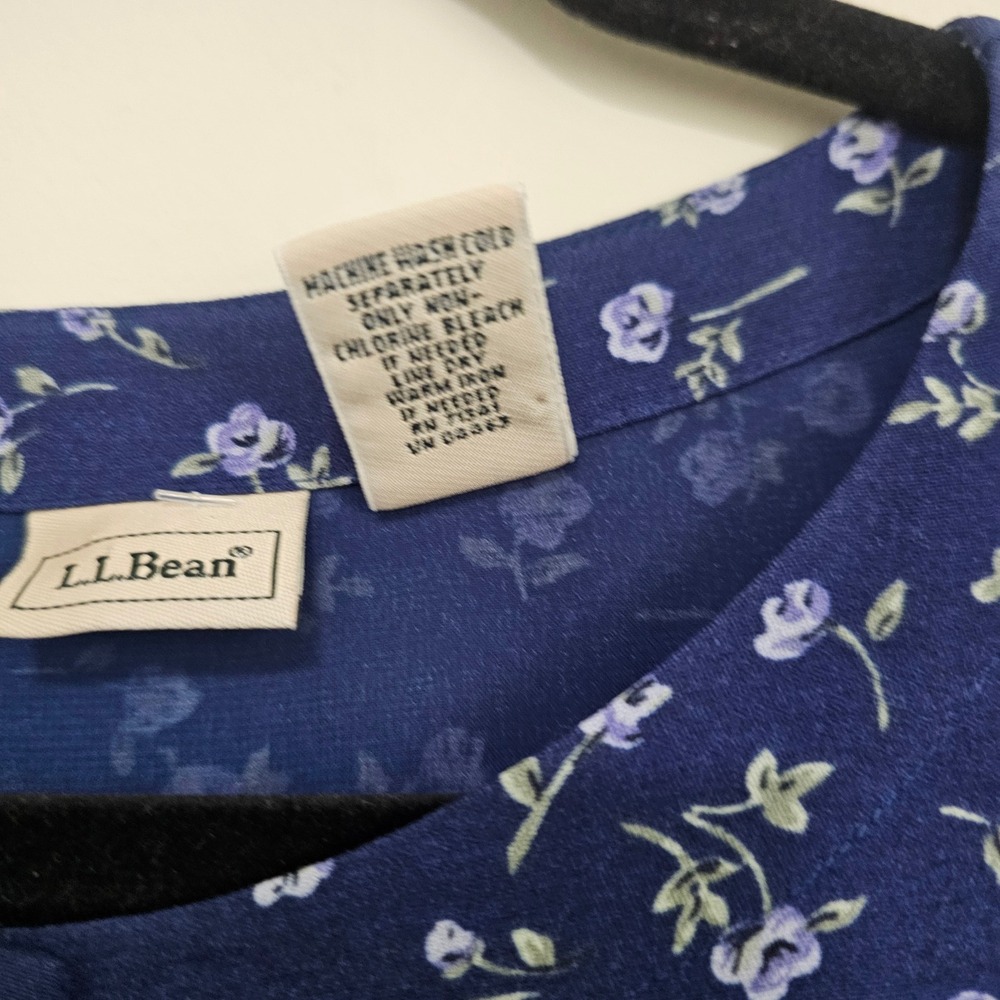 VTG LL Bean Overall Maxi Dress 6 Blue Floral Button Front 90s Cottagecore Jumper - Picture 8 of 8